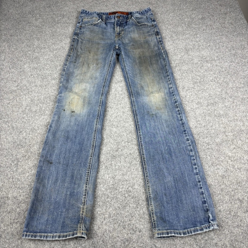 Rock & Roll Denim Jeans Women's 20R Bootcut Bb Gun Blue Denim‎ Work Stains Rodeo